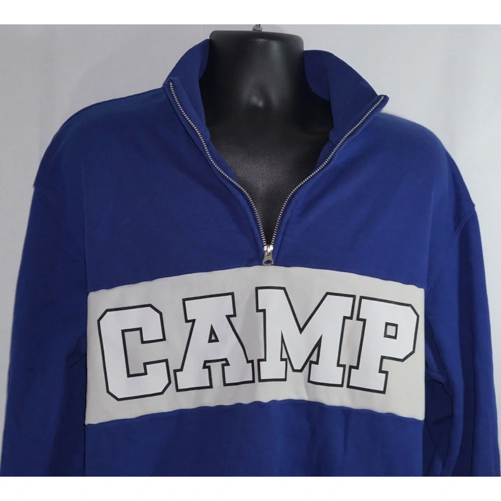 Camp Spellout 1/4 Zip Graphic Sweatshirt H&M XL - Picture 2 of 8